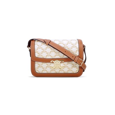 CELINE MEDIUM TEEN TRIOMPHE BAG IN TRIOMPHE CANVAS AND CALFSKIN 191242BZ4.01BC (22.5*16.5*7.5cm)